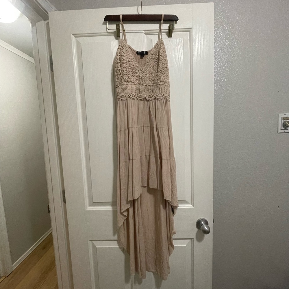 Chic Beige High Low Lace Dress